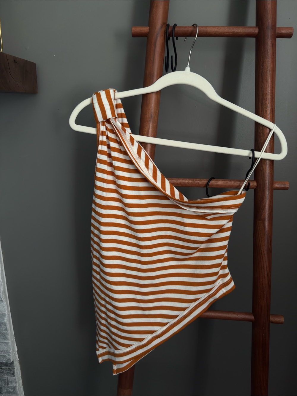 NWT Free People Knot My Vibe Butter Pecan Striped One-Shoulder Tank (Size M)